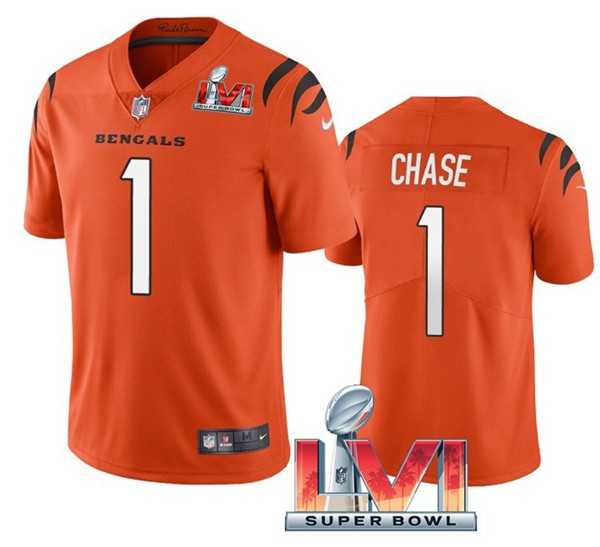 Nike Bengals Men & Women & Youth 1 Ja'Marr Chase Orange 2022 Super Bowl LVI Vapor Limited Jersey,We sell and wholesale Nike Bengals Men & Women & Youth 1 Ja'Marr Chase Orange 2022 Super Bowl LVI Vapor Limited Jersey on line form chian!